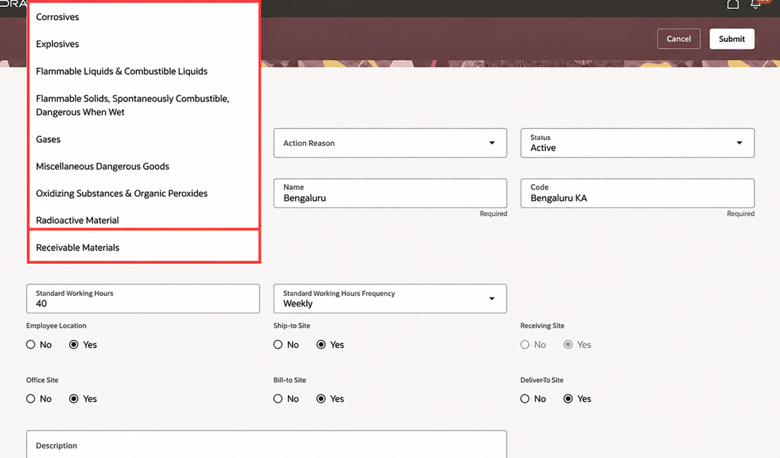 Update Receivable Materials for a Location