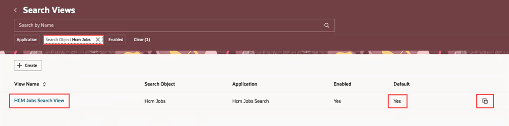 HCM Jobs Search View: seeded search view on the Search Views page