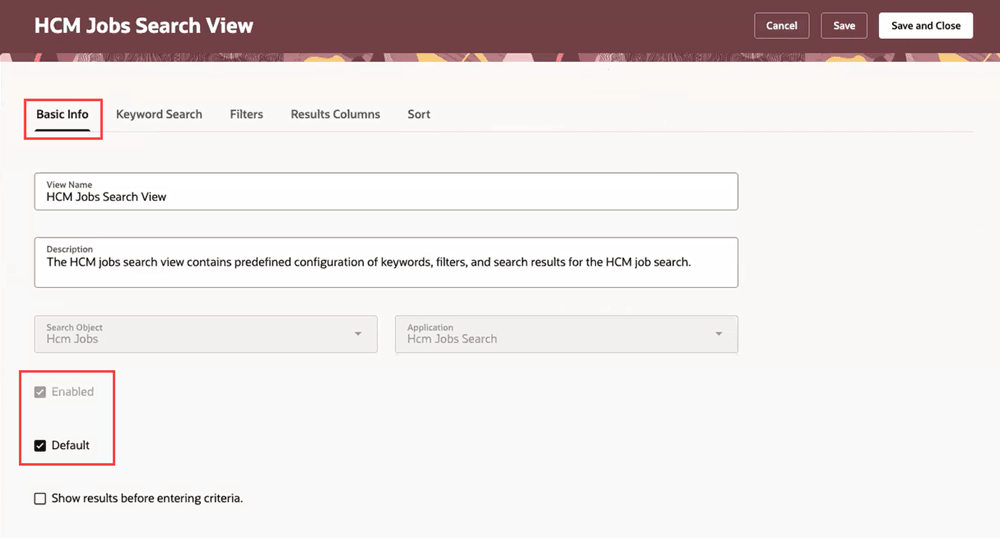 Basic Info tab of the HCM Jobs Search View page