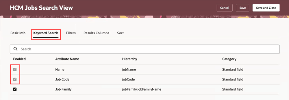 Keyword Search tab of the HCM Jobs Search View page