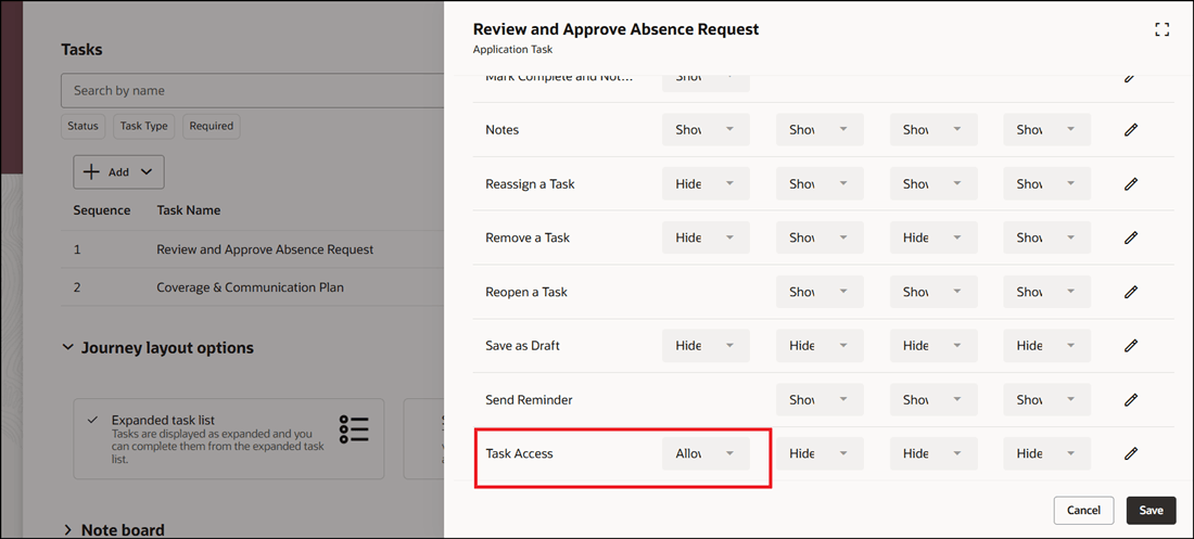 Task Configured to Allow Access for Performer
