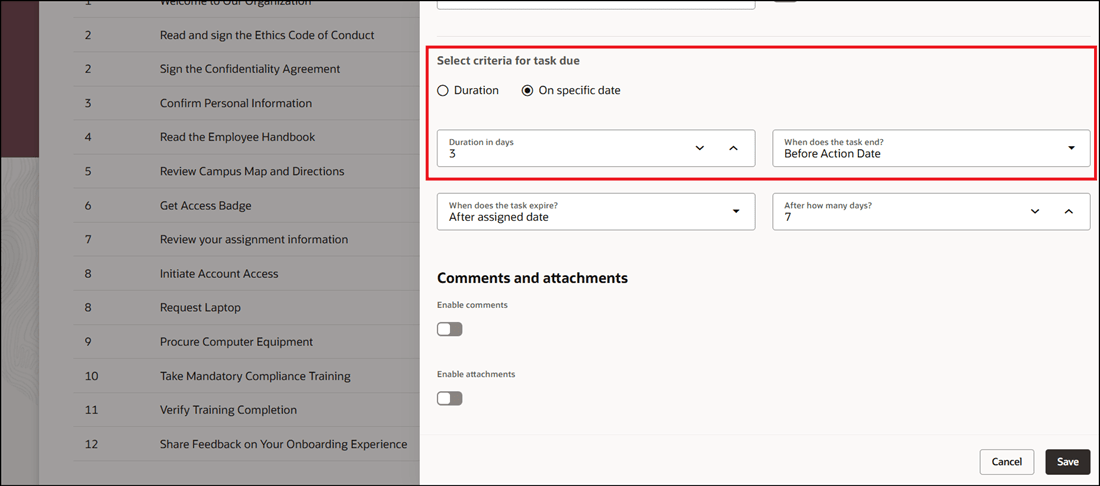 Configure Criteria for Task Due