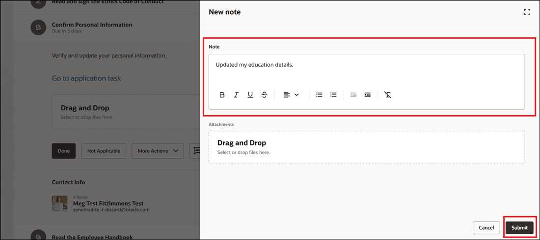 Enter Notes and Submit