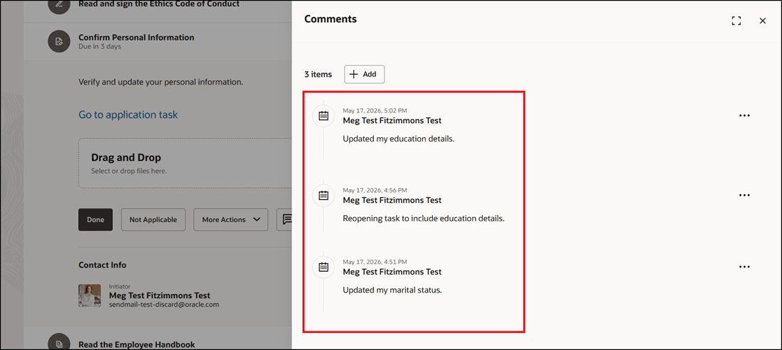 History of Comments for the Reopened Task