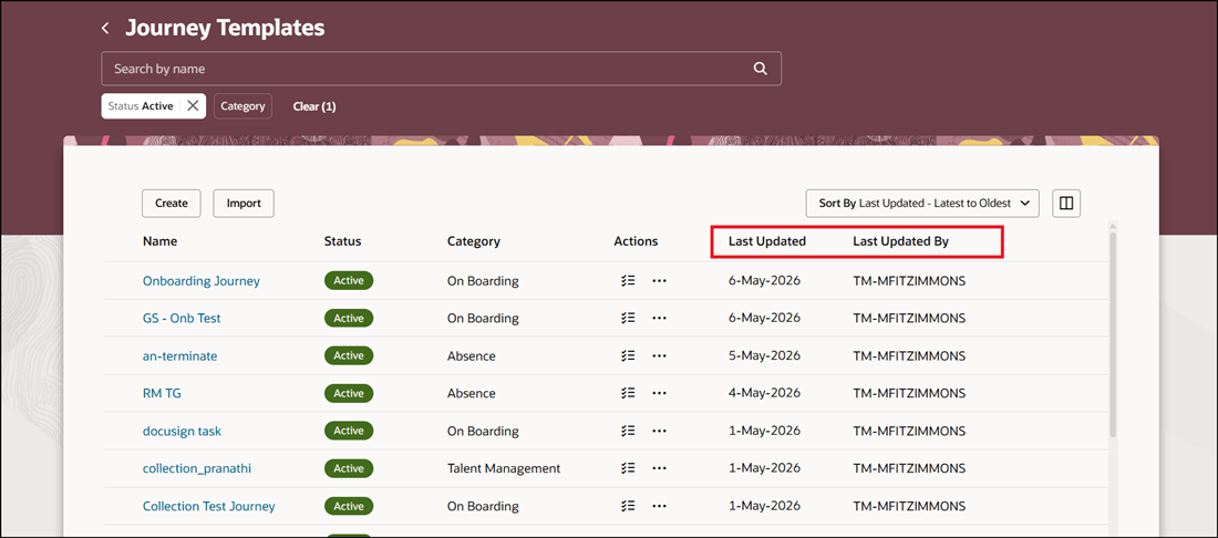 Preferences Retained Upon Returning to the Journey Templates Page