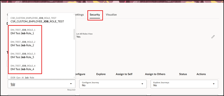 Role List on Journey Security UI Displaying Job Roles