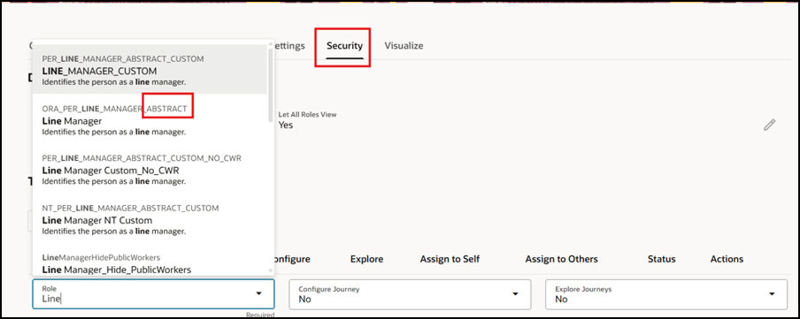 Role List on Journey Security UI Displaying Abstract Roles