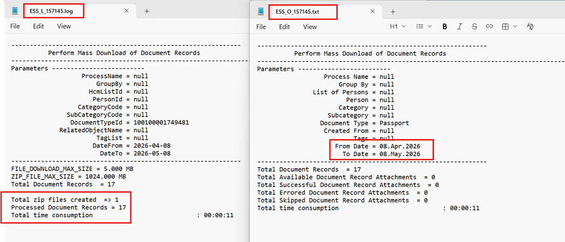 Log and Text Files Displaying Downloaded Document Record Details