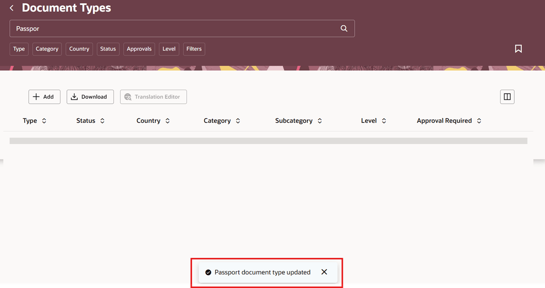 Toast Message Displayed After Document Type Updated