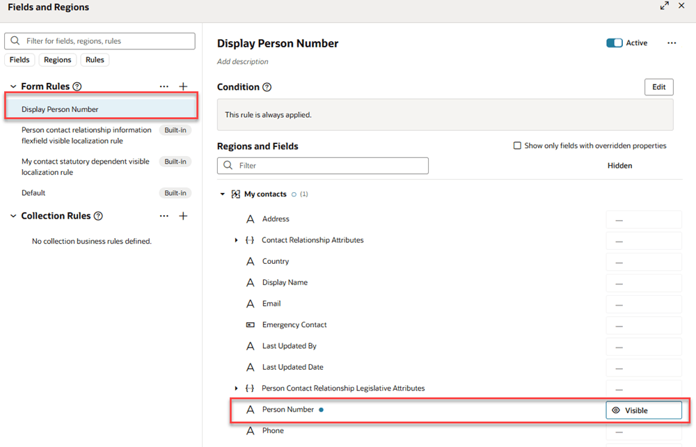 Visual Builder Studio Rule To Display Person Number for Family and Emergency Contact