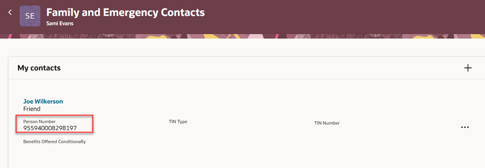 My Contacts Page with Person Number Visible