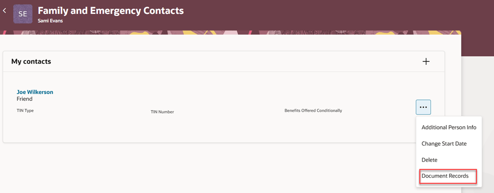Document Records Menu Item on My Contacts Page