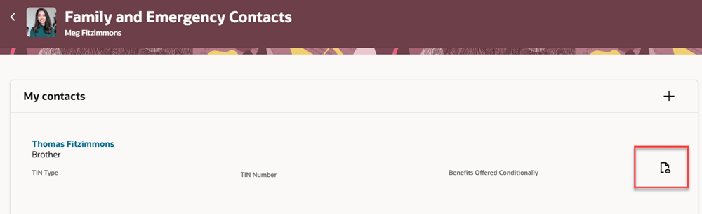 My Contacts Page for Employee Viewing His Own Contacts