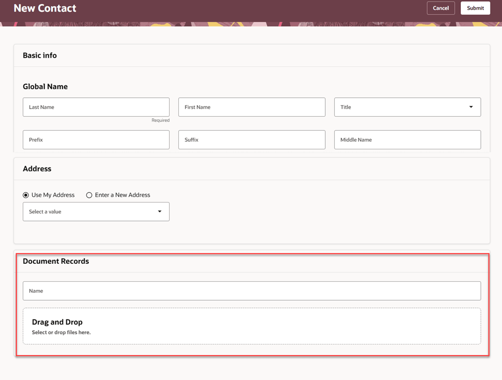 Document Records Region for Adding Attachments When Creating a New Contact