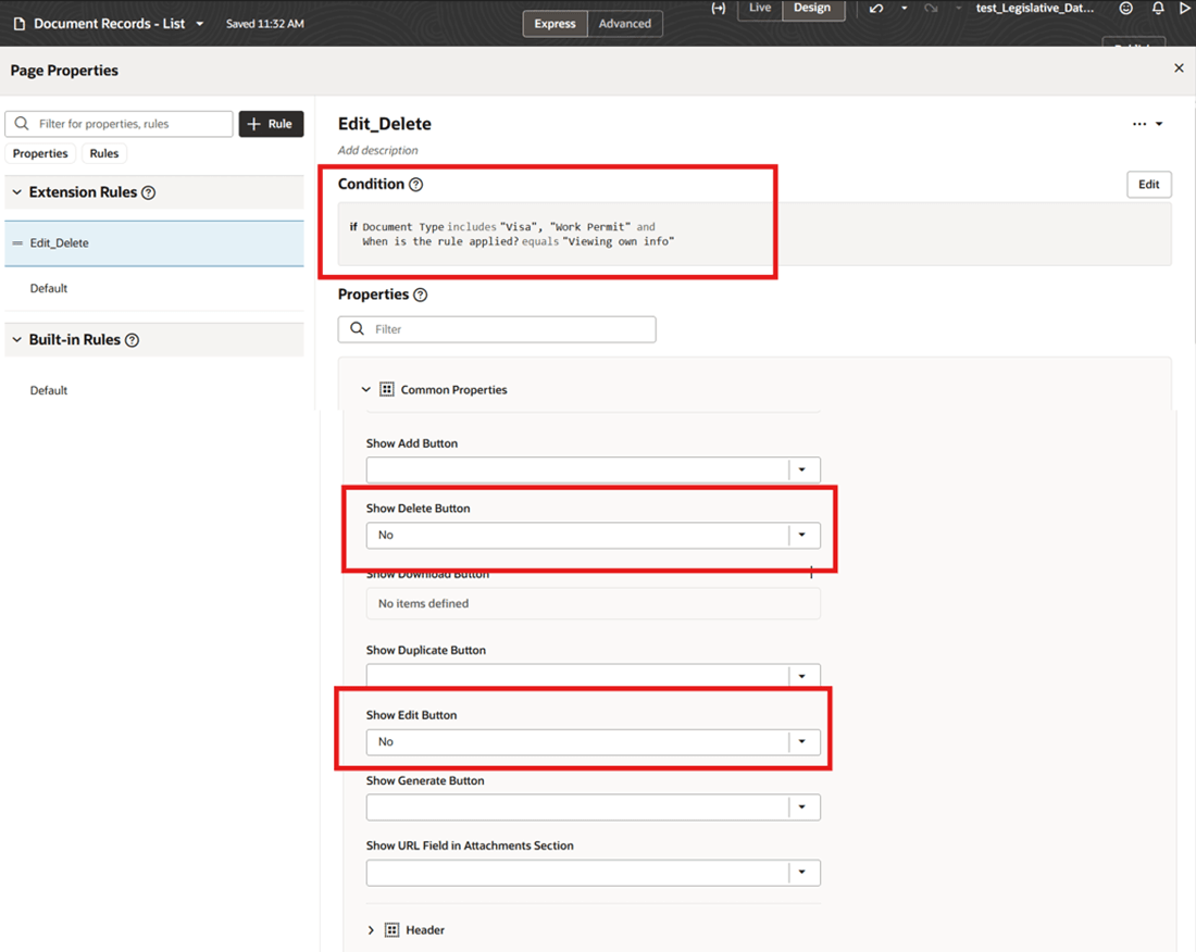 Enabling Page Properties for Edit and Delete Buttons Based on Conditions