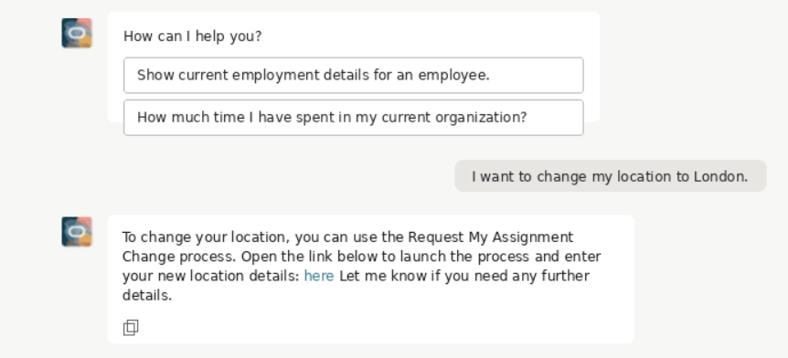 Deep link for Request My Assignment Change in Employment Information Agent