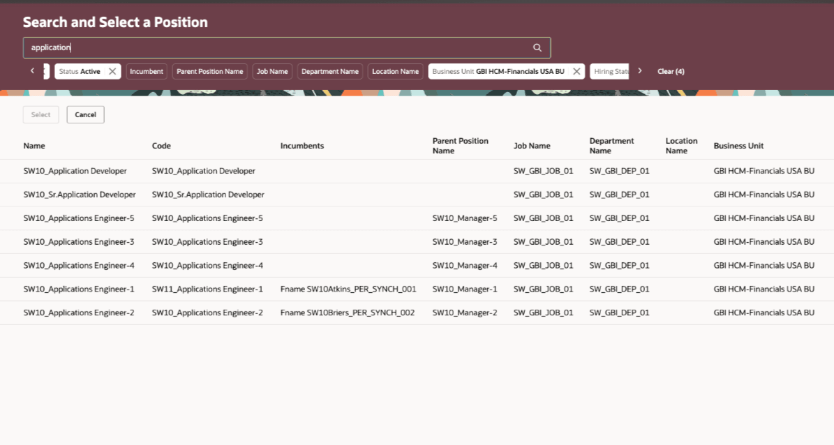 Search for positions using the position attributes