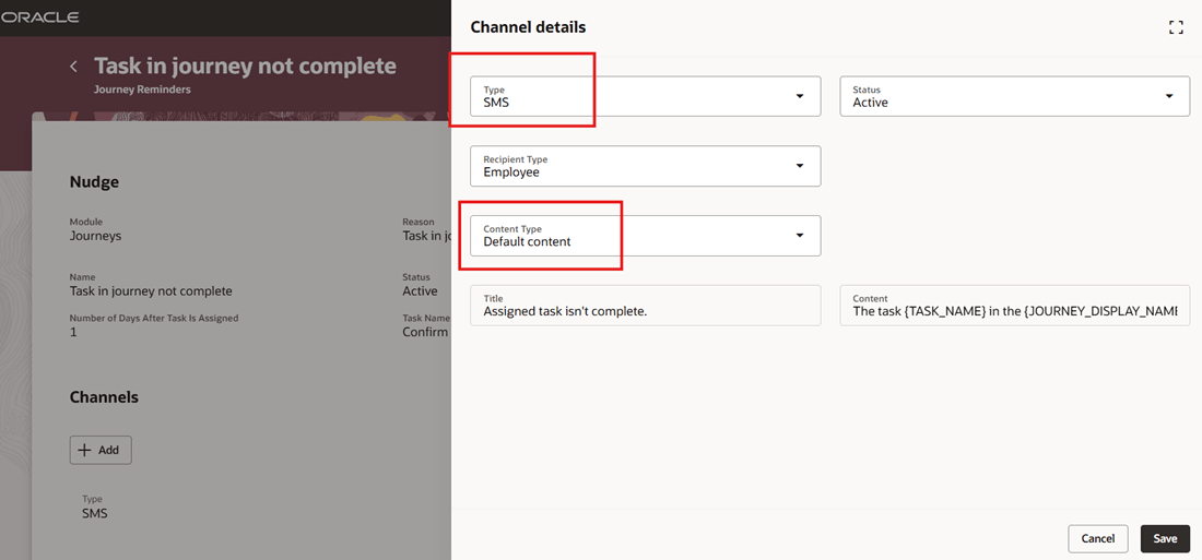 Configure SMS Channel for Journey Nudge