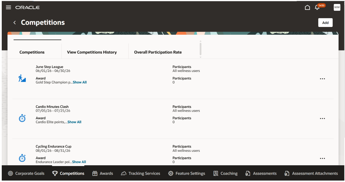 Competitions section overview