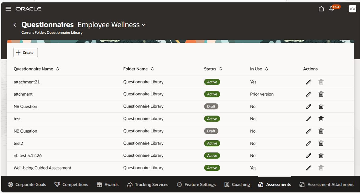 Assessments section overview