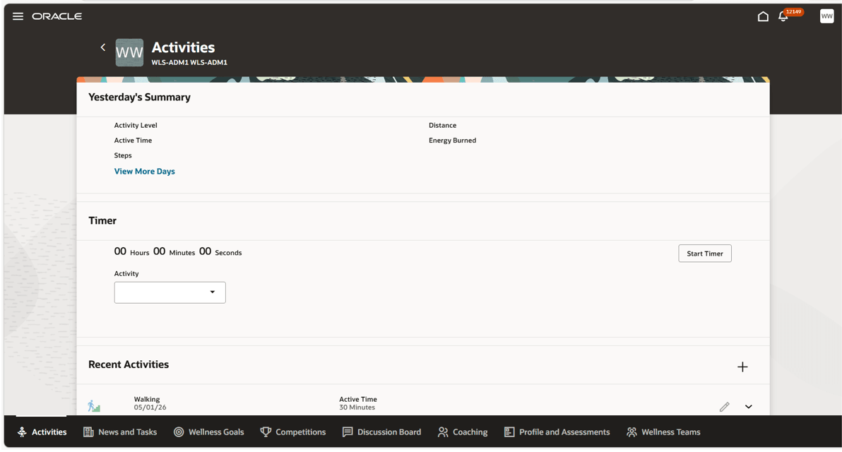 Activities section overview