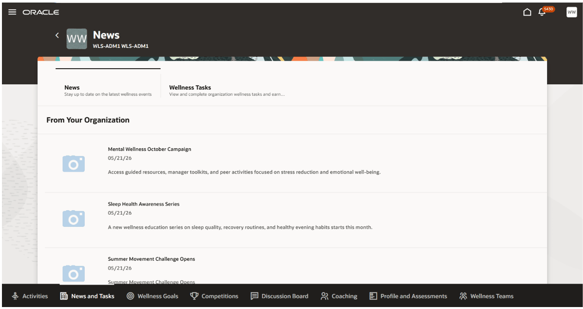 News and Tasks section overview