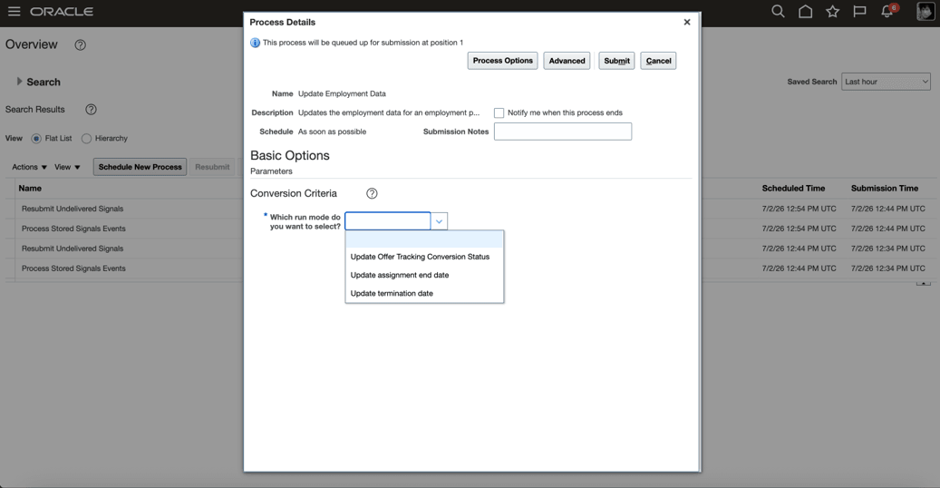 Update employment data ESS process