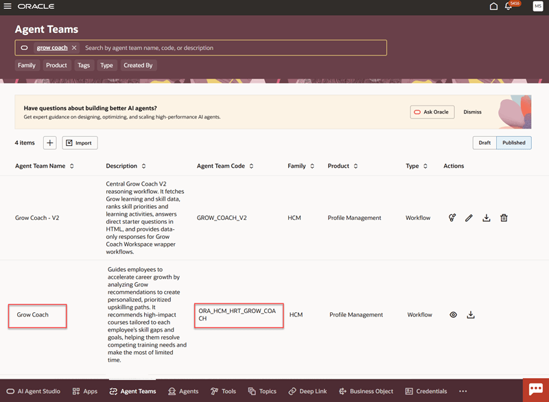 Grow Coach on the Agent Teams tab