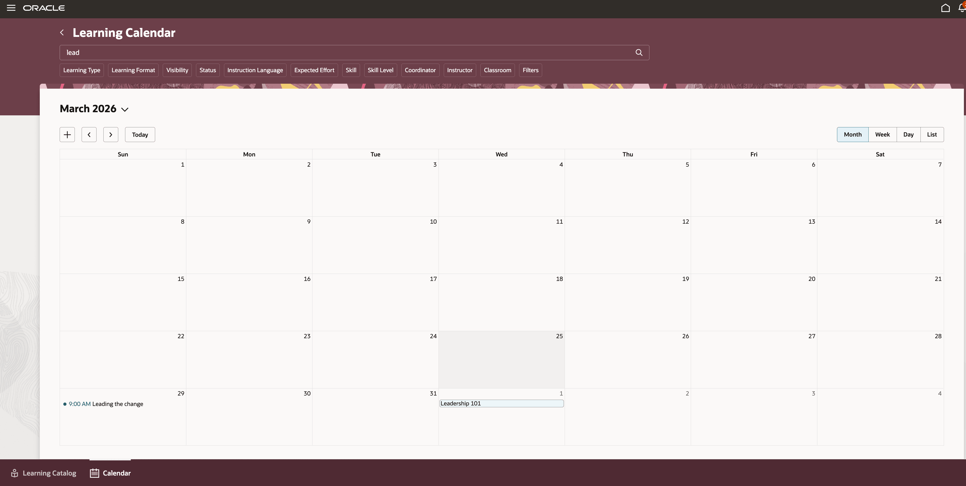 Learning Catalog Calendar