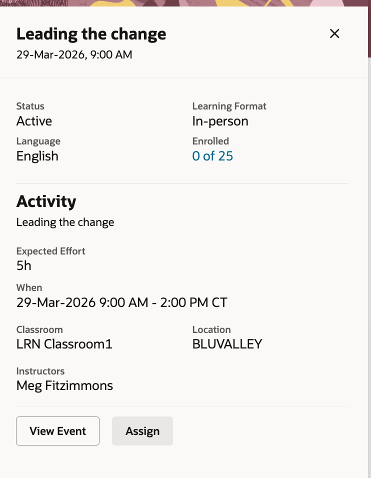 Learning Catalog Calendar View
