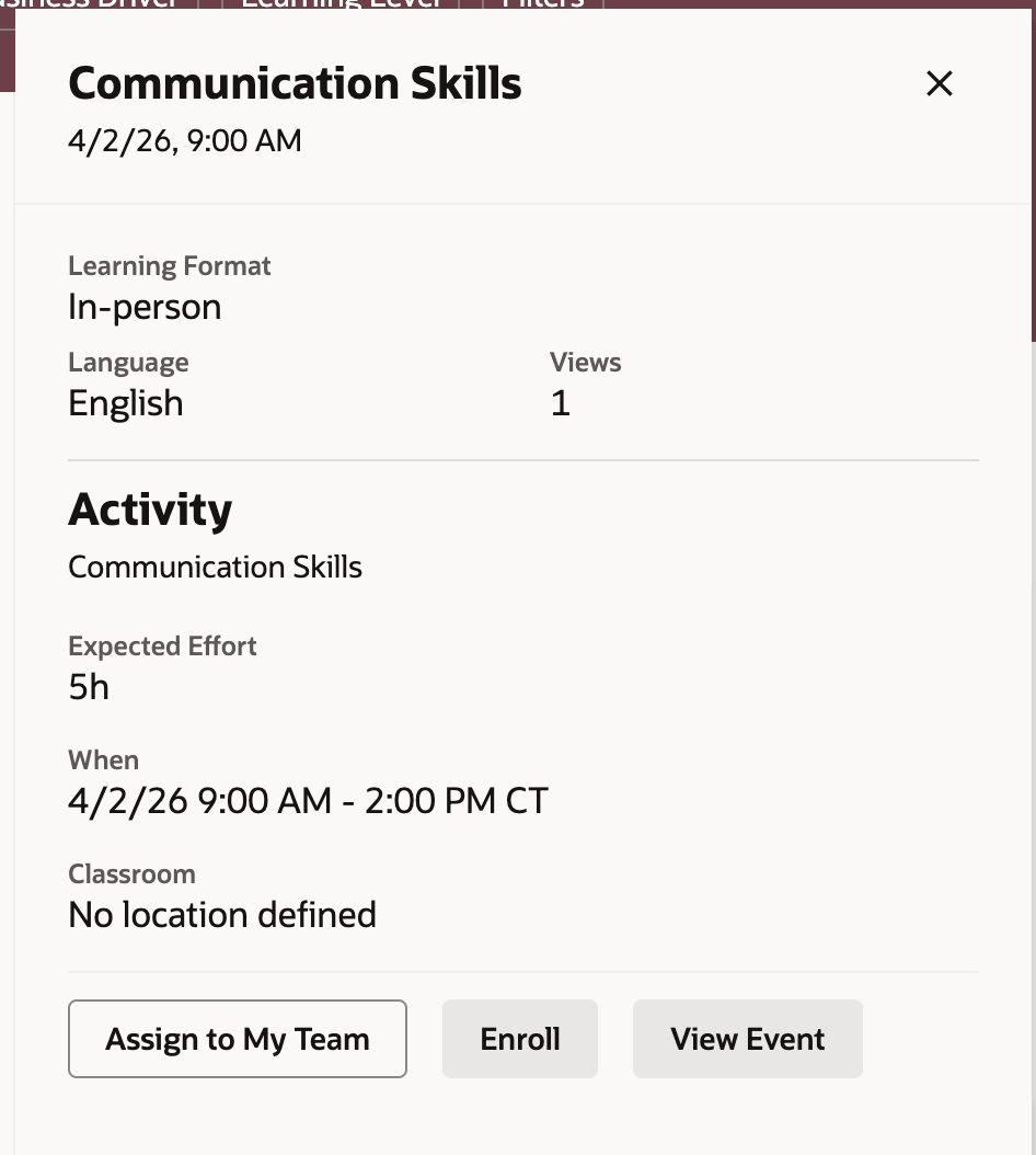 Learning Catalog Panel View