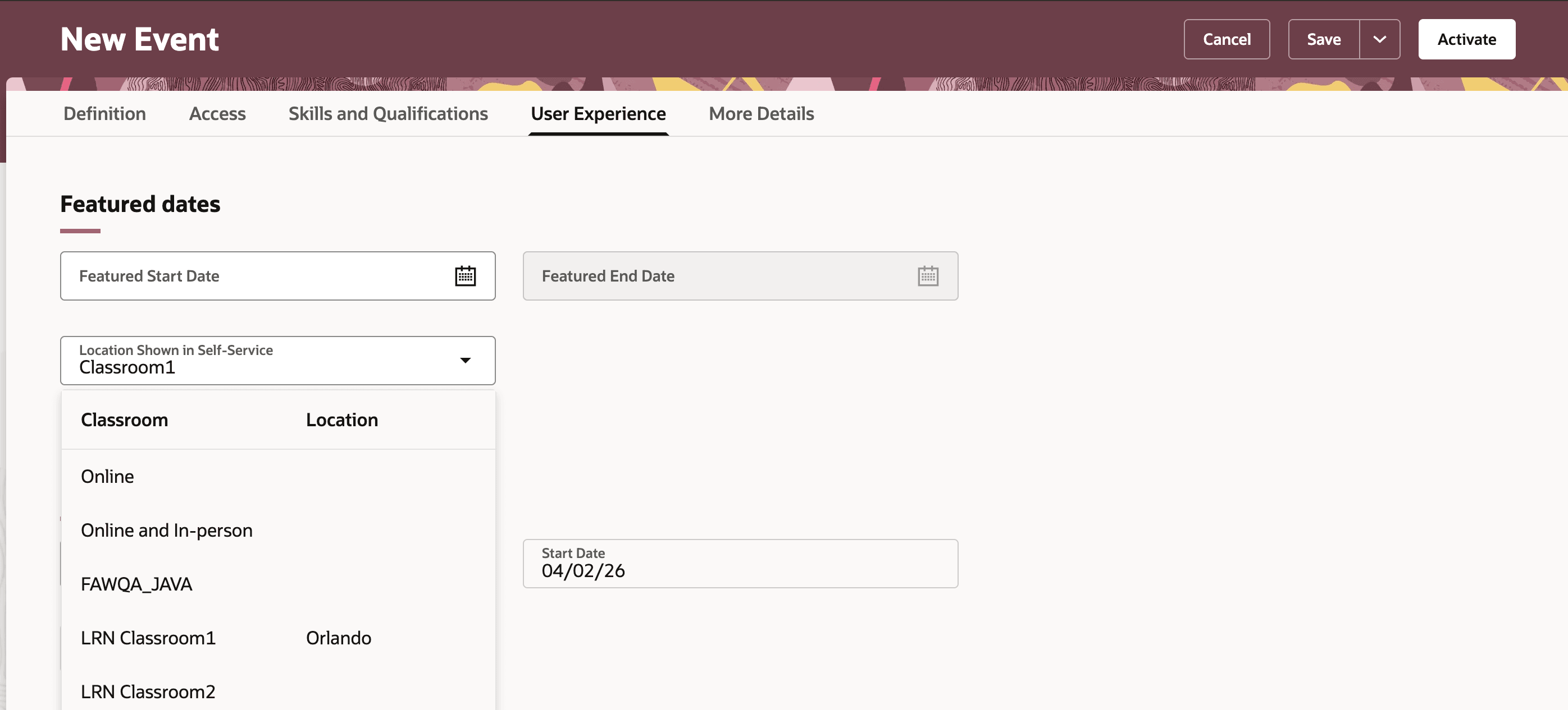 Selecting Location to Display When Editing an Event