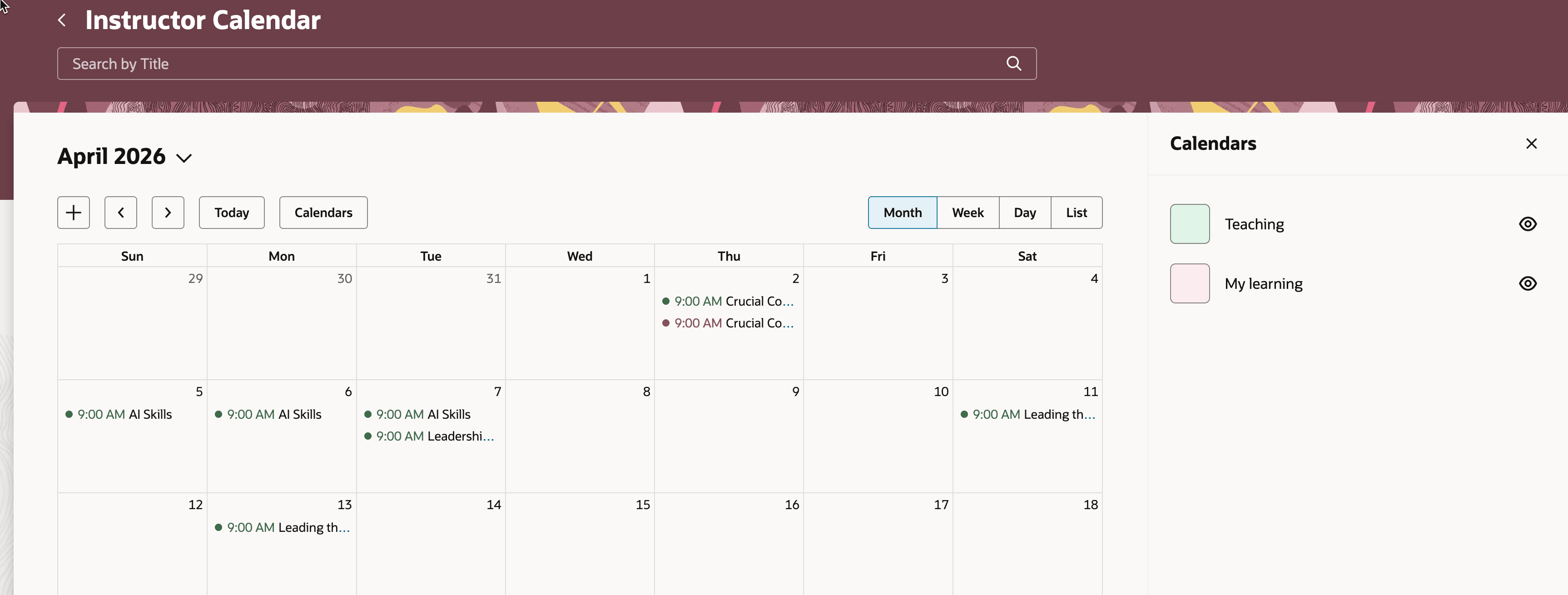 Instructor Calendar with Both Calendars Enabled