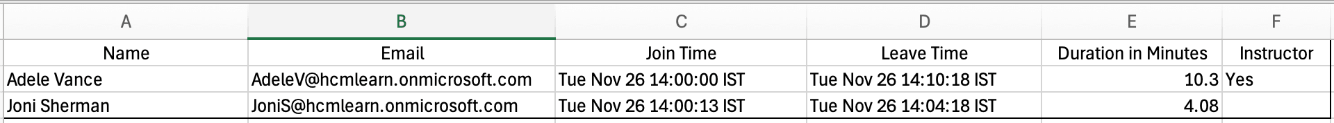 Example Attendance Report