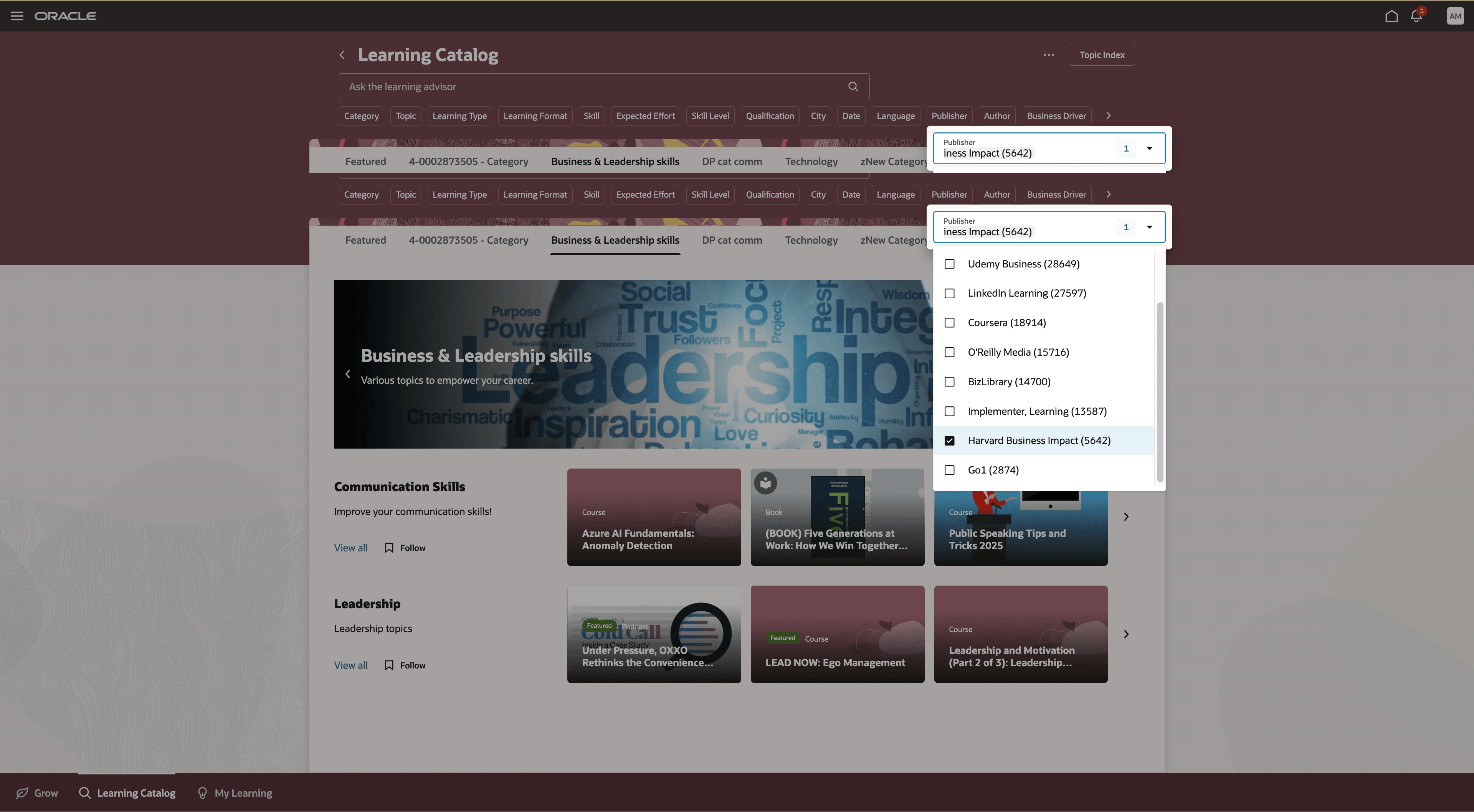 Searching the Learning Catalog by Publisher