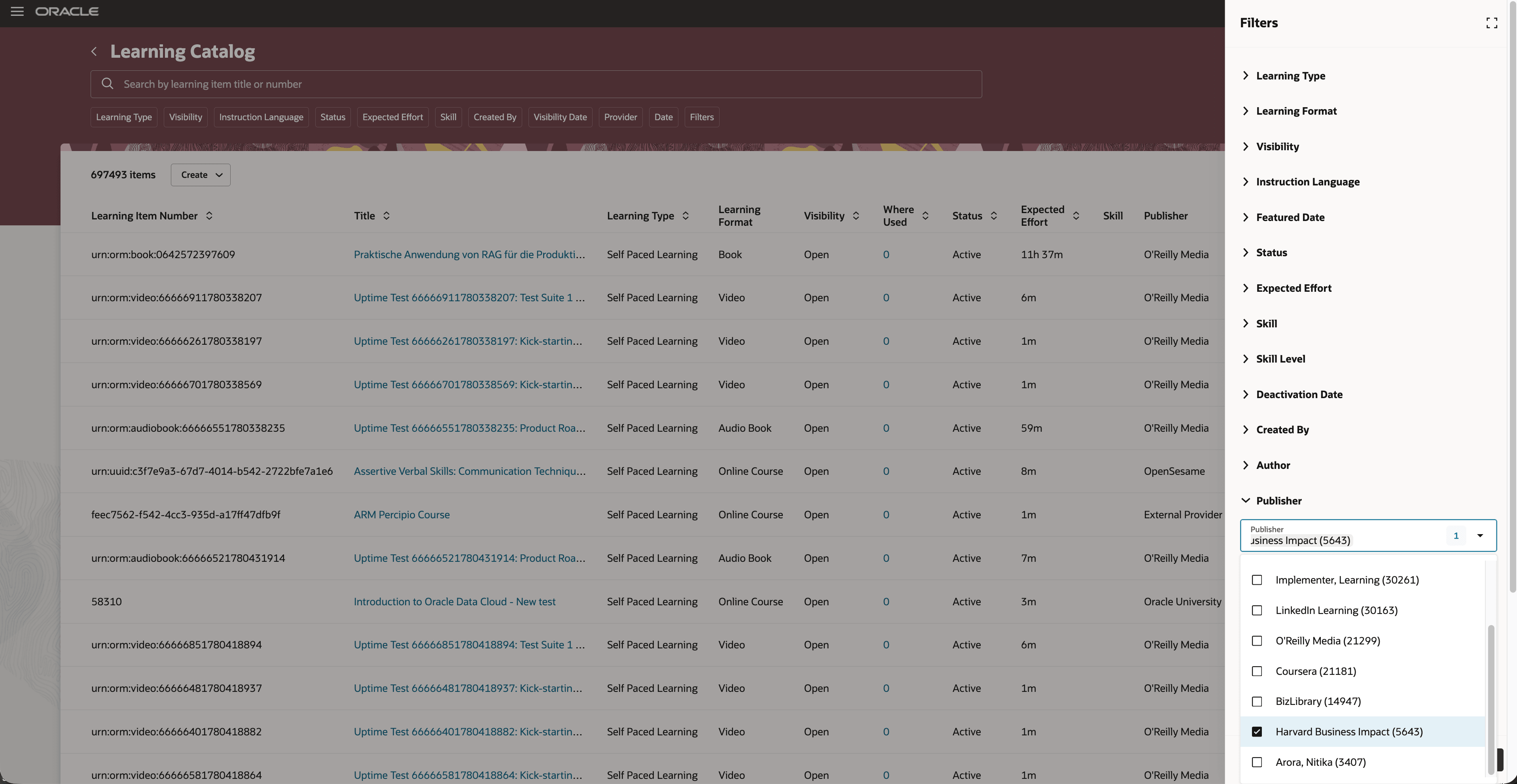 Learning Catalog Page with Learning Filtered by Publisher