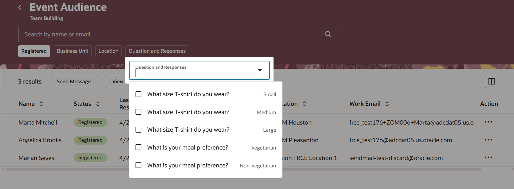 Filter by questions and responses