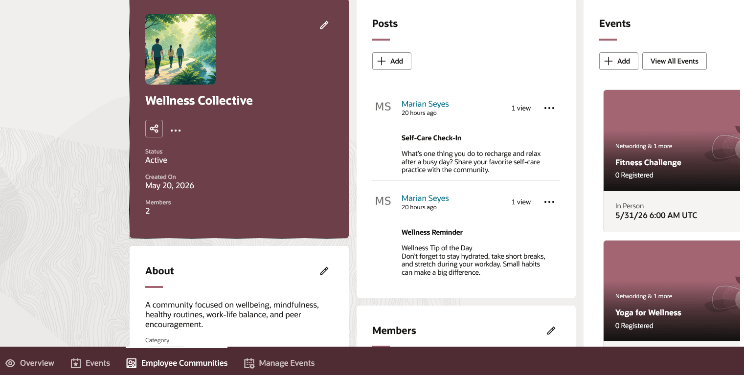 Screen capture of an employee community