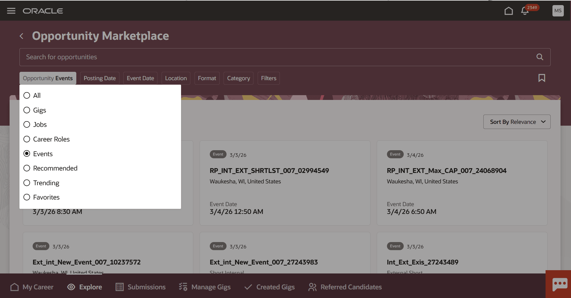 Events in Opportunity Marketplace
