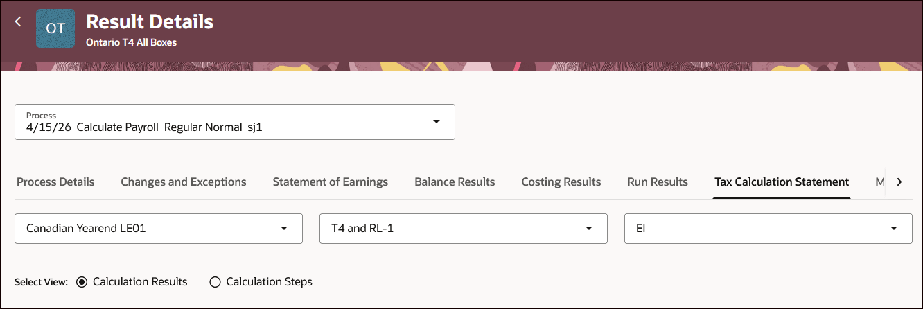 Image: Tax Calculation Statement Tab