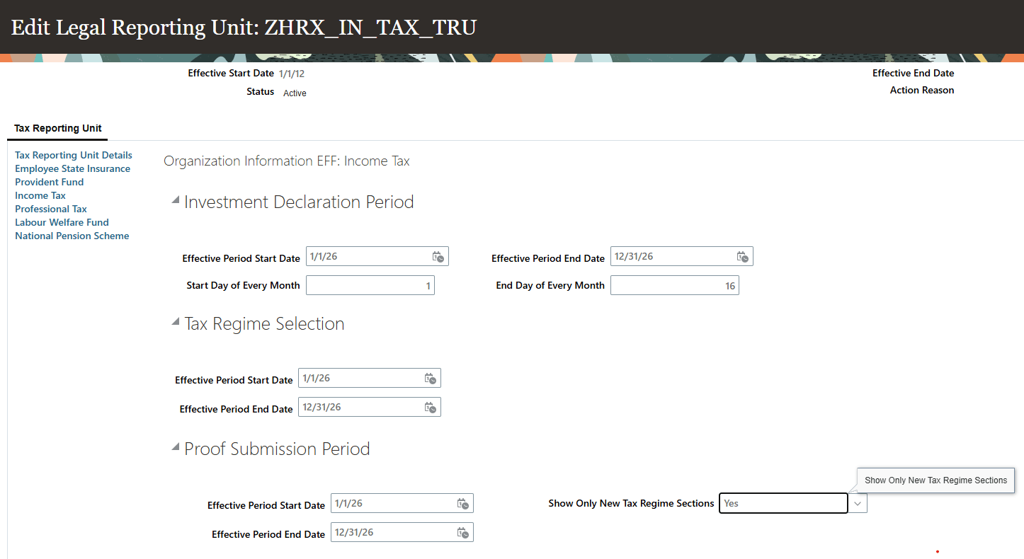 Show New Tax Regime Sections - Income Tax TRU