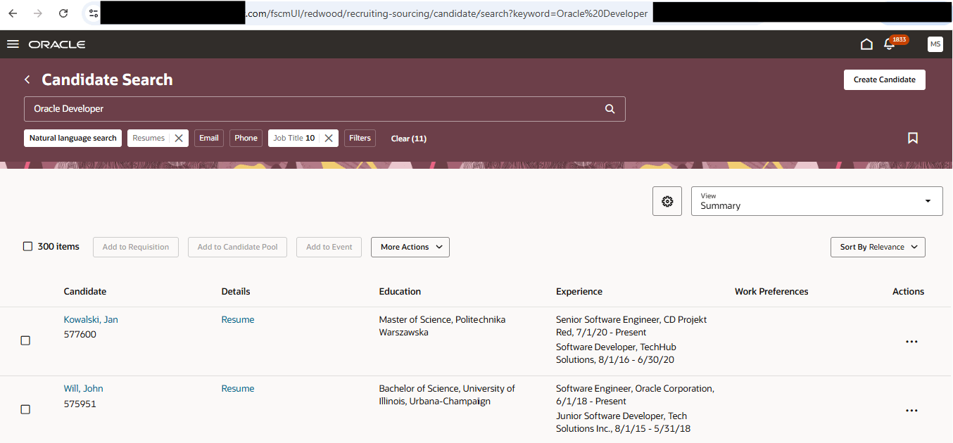 Candidate Search Results Using Keyword Search URL Parameter