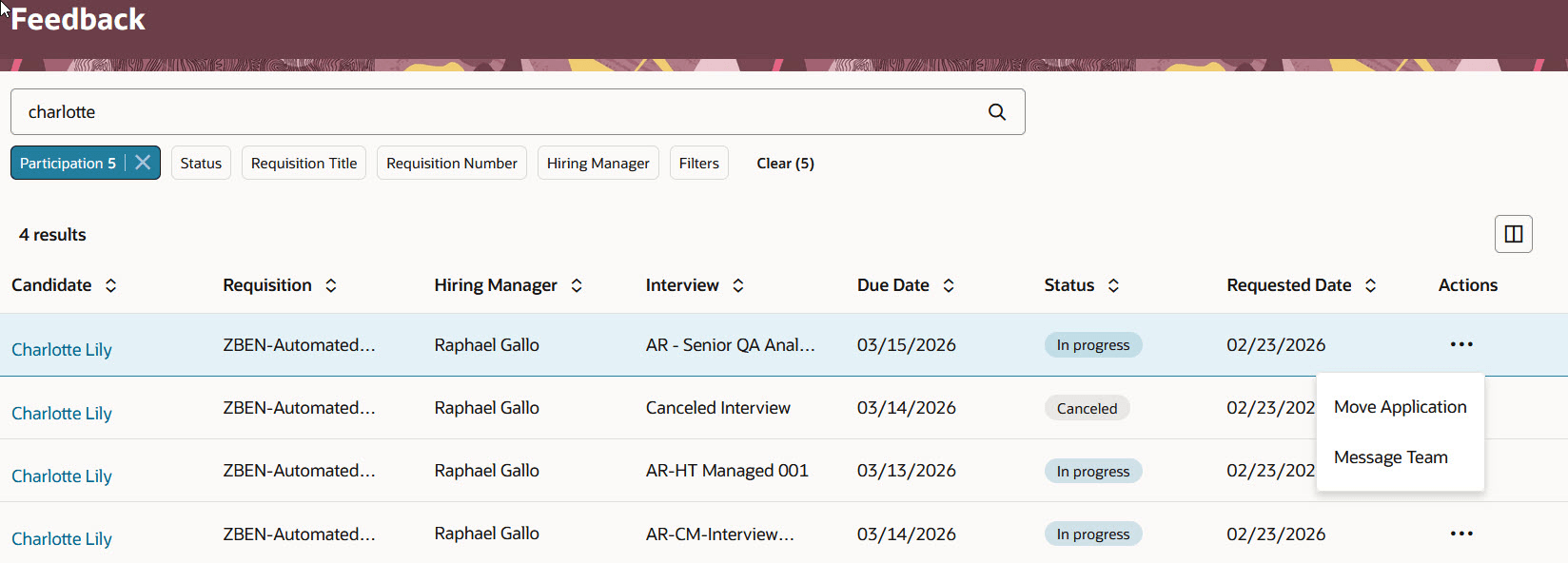 Feedback Page in the Coordinate Interviews Area