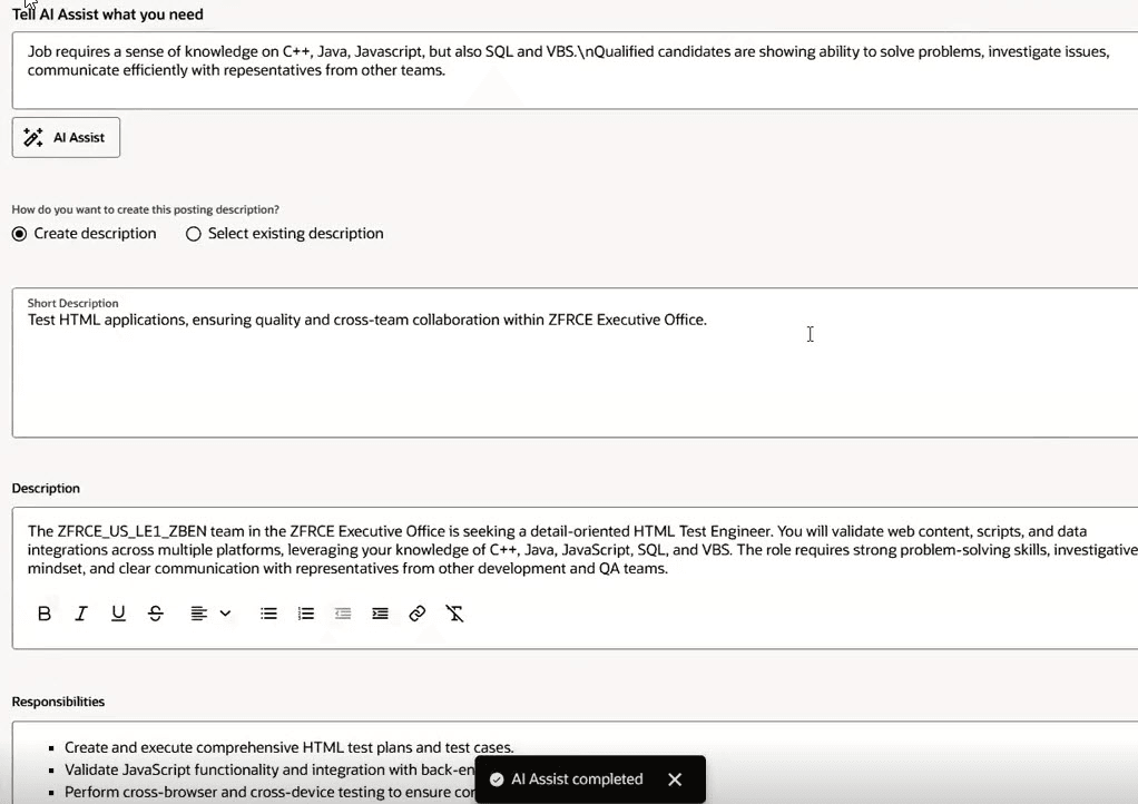 AI Assist in Posting Description