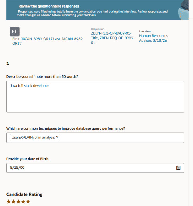 Review Questionnaire Message