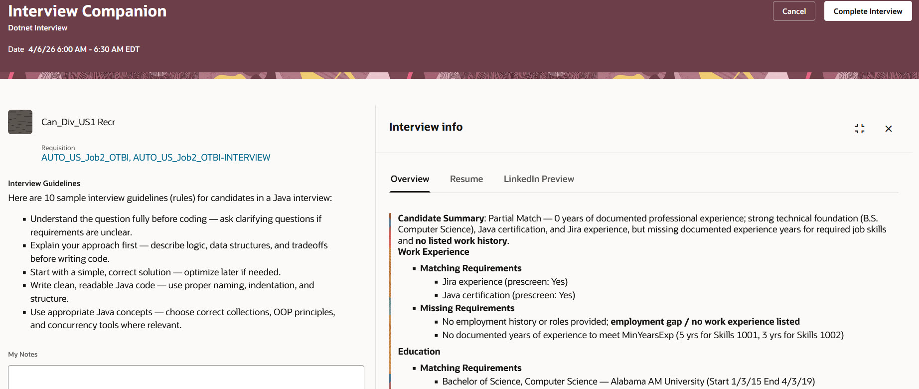 Interview Companion Page