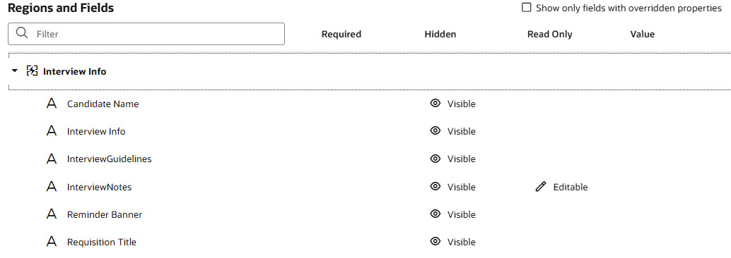 Visual Builder Regions and Fields Configuration for Interview Companion