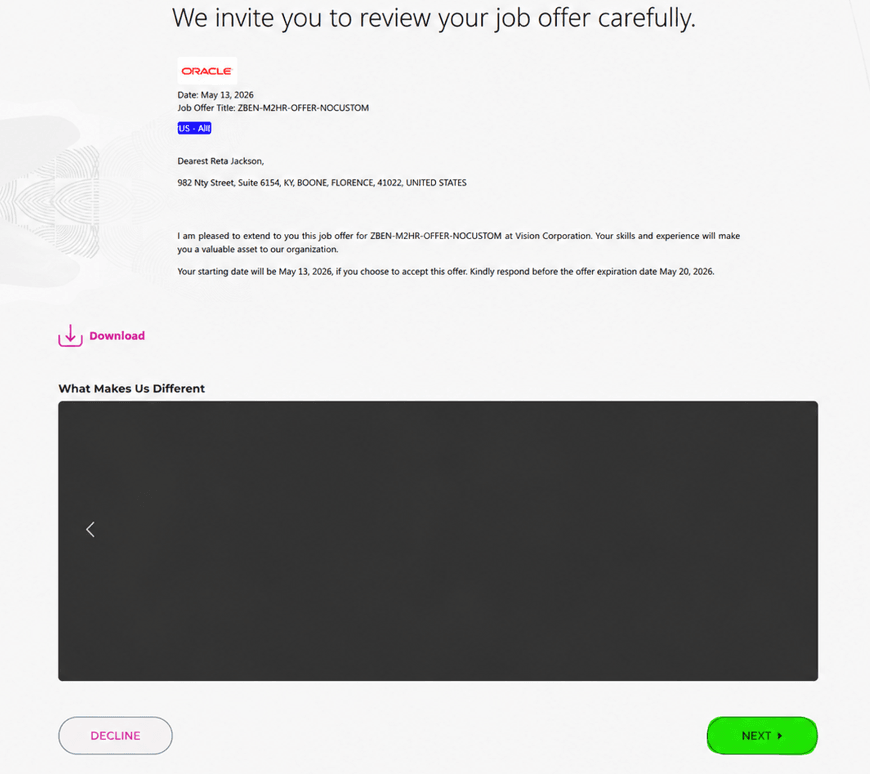 Candidate clicks Next to review attached documents