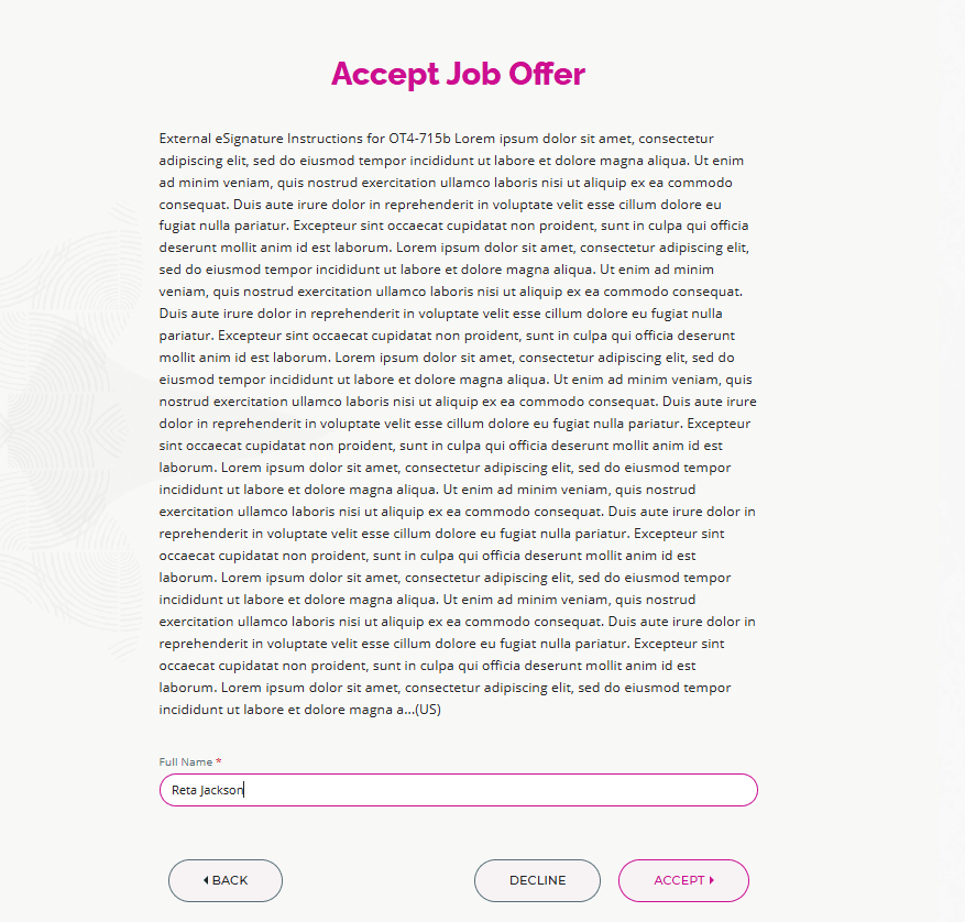 Accept Job Offer Screen