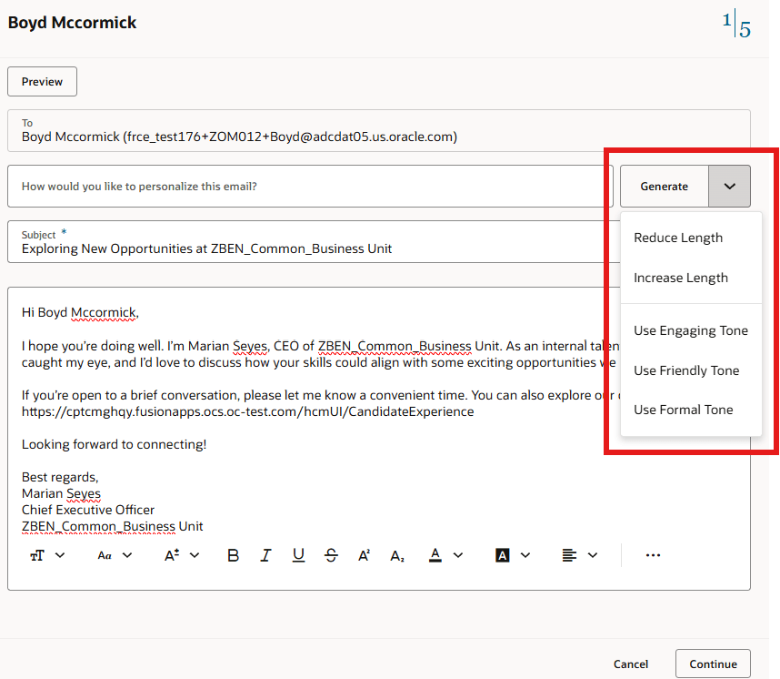 Email Example with Refinement Options